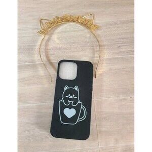 Cute Cat iPhone Case Gold Butterfly Cat Ear Headband Kawaii Anime Cosplay Set